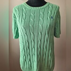 POLO RALPH LAUREN WOMANS SWEATER XLARGE green SHORT SLEEVES CABLE KNIT